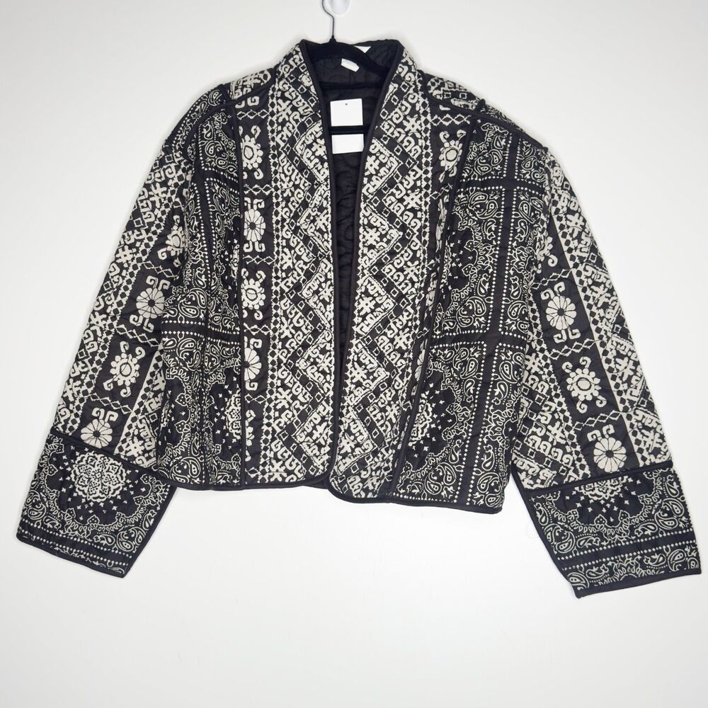 New with Tags H&M Quilted Cotton Open Front Jacket Women's Size Large
